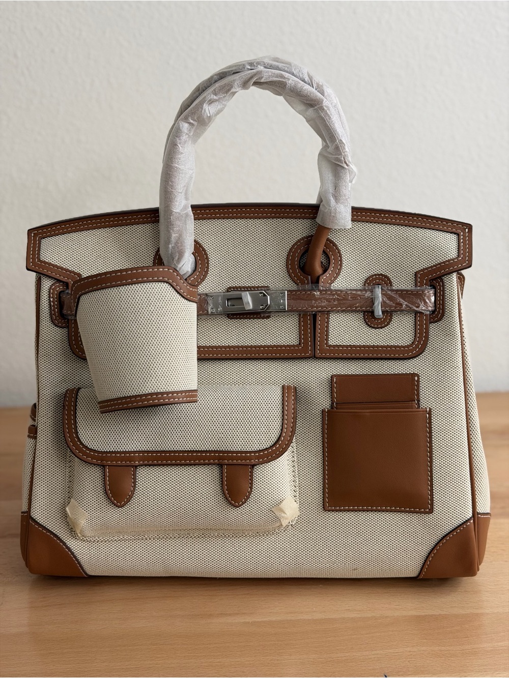 H Birkin Cargo 35 Gold Swift Gold-Ecru Toile H Canvas PHW sold out runway travel - Picture 5 of 14